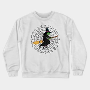 Funny Spider Web Halloween Witch Broom Crewneck Sweatshirt